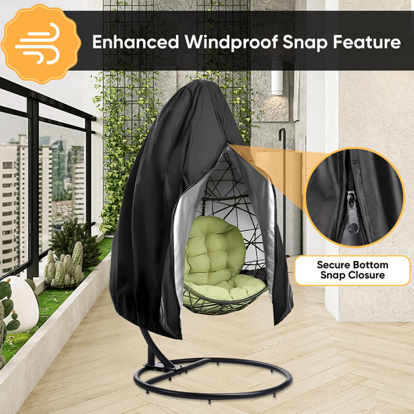 Egg Chair Cover Hanging Outdoor Swing Chair with Zipper 210D Fabric 190x115cm