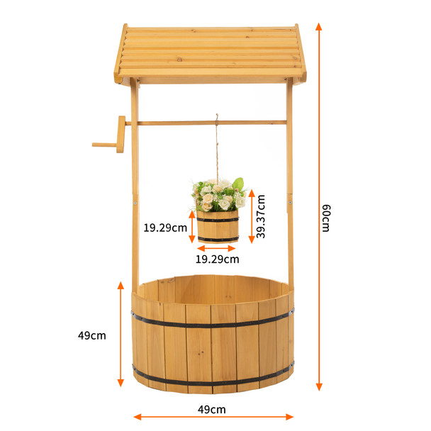 Garden Wishing Well Planter, Wooden Outdoor Planter with Hanging Bucket, Lightweight and Portable Design, Weather Resistant and Easy to Assemble, Perfect for Yards, Gardens, and Patios