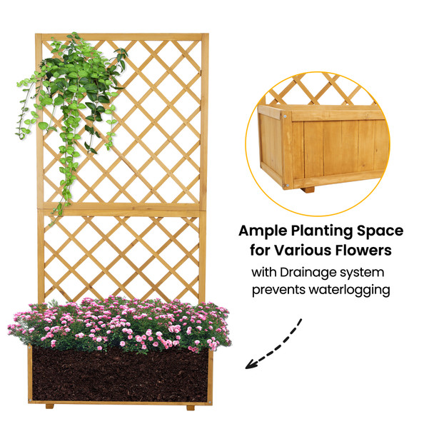 Freestanding Garden Trellis Planter for Climbing Plants and Hanging Baskets, Lattice Wooden Garden Planter with Soil Bed, Easy to Assemble, Rectangular Flower Pot for Yard, Lawn, Backyard and Patio Decor