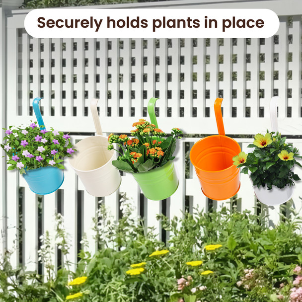 Albert Austin 10 Pack Hanging Iron Flower Plant Pots Lightweight Metal Flower Pots with Detachable Handle Easy to Clean Rust Resistant Hanging Fence Plant Pots Ideal for Balcony Home Garden Decor