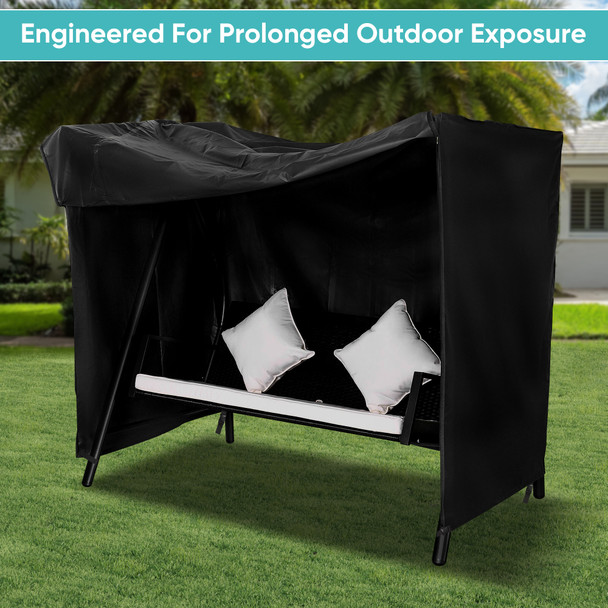 Garden Swing Seat Cover, 3 Seater, Waterproof 600D Oxford Fabric, Outdoor Garden Swing Cover with Zipper Closure, Windproof, UV Resistant, Breathable, Patio and Garden Hammock Cover, 210x150x150cm
