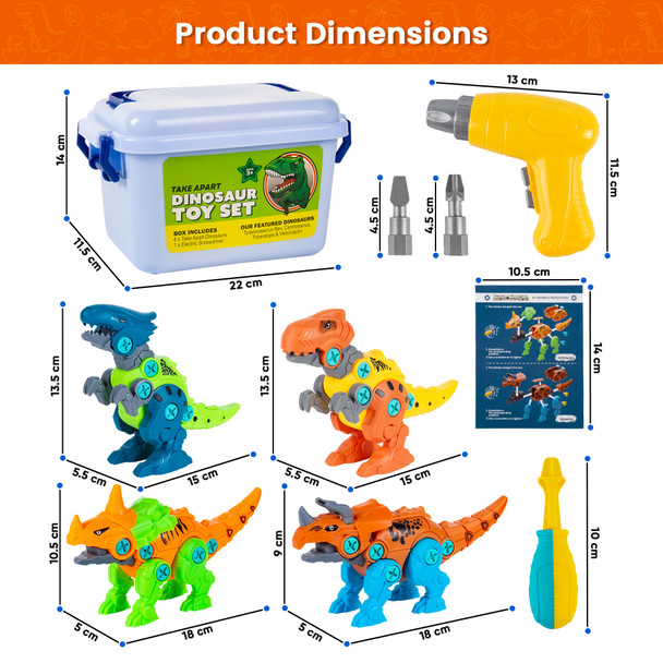 4Pcs Take Apart Dinosaur Toys for Kids with Electric Drill and Storage Box, DIY Plastic Dinosaur Set, Interactive, Educational Construction Toys for Toddlers, Boys and Girls of Age 3 Year Old and Up