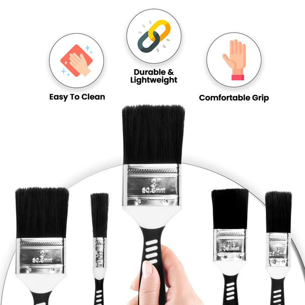 5 Pcs Paint Brush Set with No Bristle Loss, Premium Wall Paint Brush Set for Decorating, Finishing, Comfortable Grip, Furniture Paint Brush for Cleaning, Varnishing, Walls, Ceilings, Assorted Sizes
