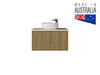 American Oak Byron 900 mm Fluted Wall Hung Vanity -Optional Stone Bench Top - ALL DRAWER