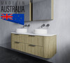 Wave Twin American Oak Fluted Corner TWIN 1800 mm Vanity - Optional Stone Bench Top - ALL DRAWERS