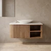 Wave Half Curve Wall Mounted Vantiy 700 - 890mm with Open Shelf | Optional Open Shelf