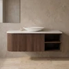 Wave Half Curve Wall Mounted Vanity 1350 - 1490mm | Open Shelf | Optional Bench