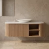 Wave Curve Wall Mounted Vanity 890 - 1030mm | Open Shelf | Optional Bench