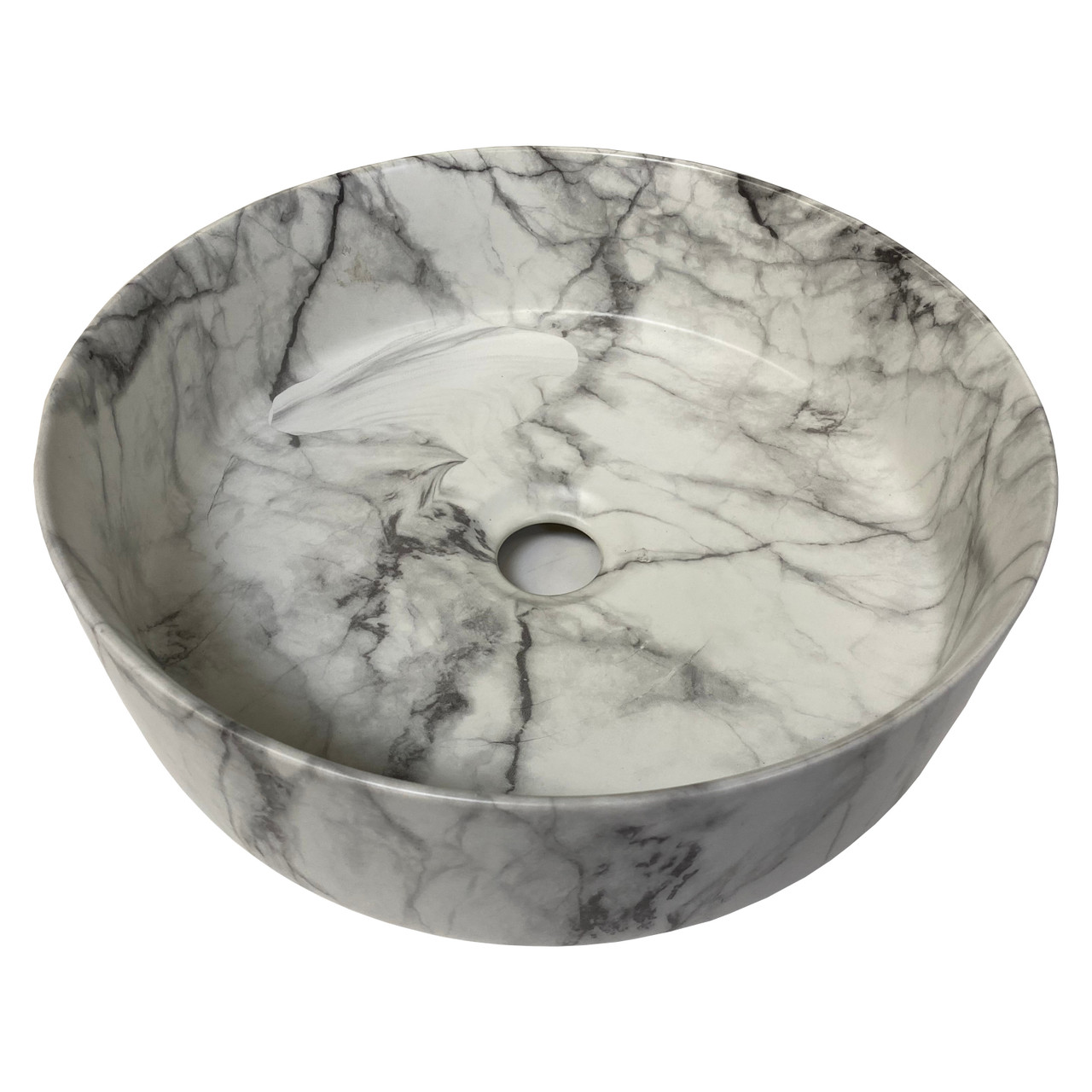 Marble Look Calacatta Grey White Round Ceramic Basin Renovation D