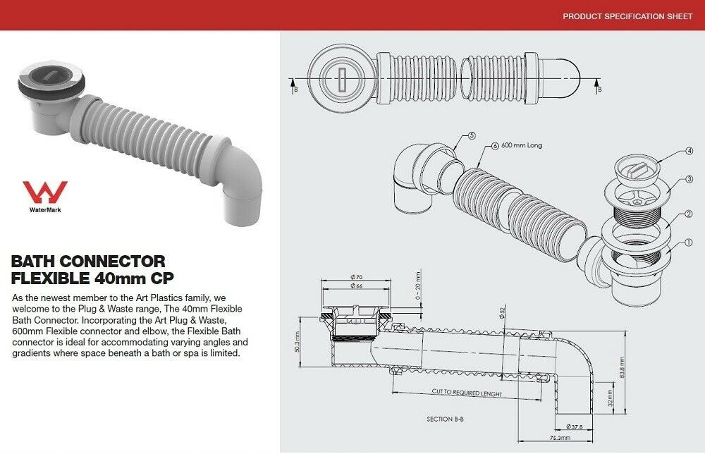 Bath Connector Flexible Waste 40mm - Renovation D Bathroom & Kitchen