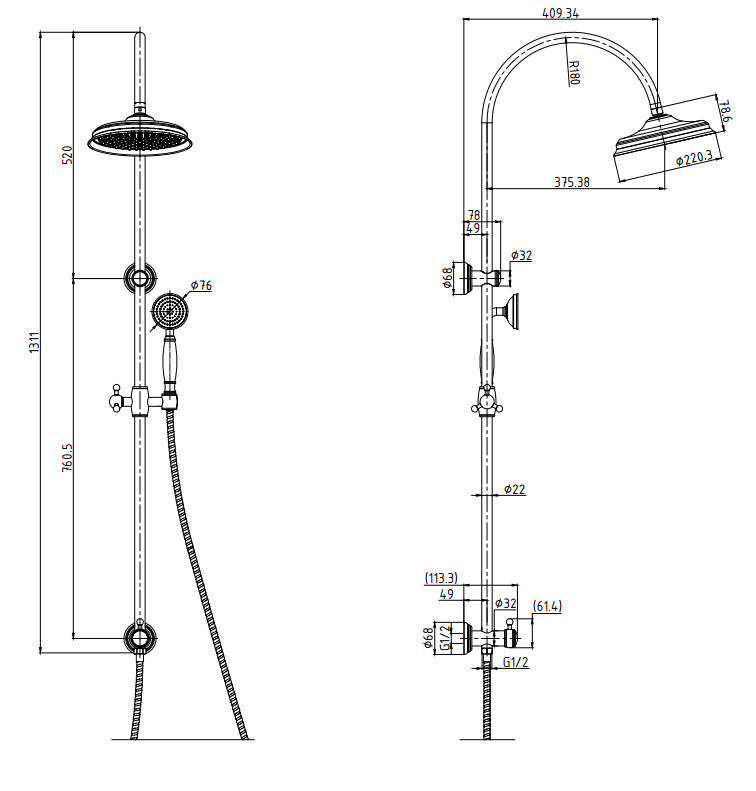 Clasico Combination Shower Set Chrome , Matt Black, Brushed Nickel