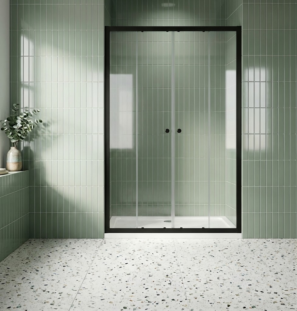 Semi Frameless Double Sliding Door Shower Screen Black