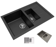 CARYSIL MOZZARD ONE AND A QUARTER BOWL QUARTZ  KITCHEN SINK 780MM X 500 MM X 205MM BLACK GREY