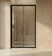 Normandy Semi Frameless Sliding Two Piece Shower Screen Wall To Wall Matte Black