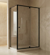 Normandy Semi Frameless Pivot Shower Screen Square L Shape  Matt Black