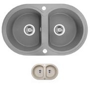 Laveo Granite Stone Sink Double Bowl 470*780*204mm Grey & Beige  Laveo Granite Stone Sink Double Bowl 470*780*204mm Grey & Beige