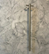 Brushed Stainless Steel Single Heated Vertical Towel Rail & Ladder with Hook