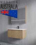 Meadow Oak Convex Reeded Dowel 600 mm Wall Hung Vanity - Optional Stone Bench Top - ALL DRAWER