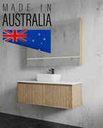 Meadow Oak Convex Reeded Dowel 1500 mm Wall Hung Vanity - Optional Stone Bench Top - ALL DRAWER