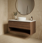 Infinity Short Wall Hung Vanity 900 mm, Open Shelf - Optional Stone Bench Top