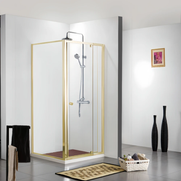 Semi Frameless Pivot Hinged Door Shower Screen - L SHAPE - Brushed Nickel, Light Gold, Gun Metal