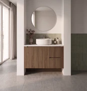 Evolution Tall 1320mm–1480mm Wall-to-Wall Vanity | Timber Grain Finish & Optional Top
