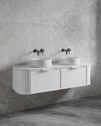 Satin White Seaford 1500mm Curved Wall-Hung Vanity | All-Drawer & Optional Stone Top