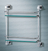 Normandy 385mm Double Glass Shelf, Solid Brass & Chrome Plated