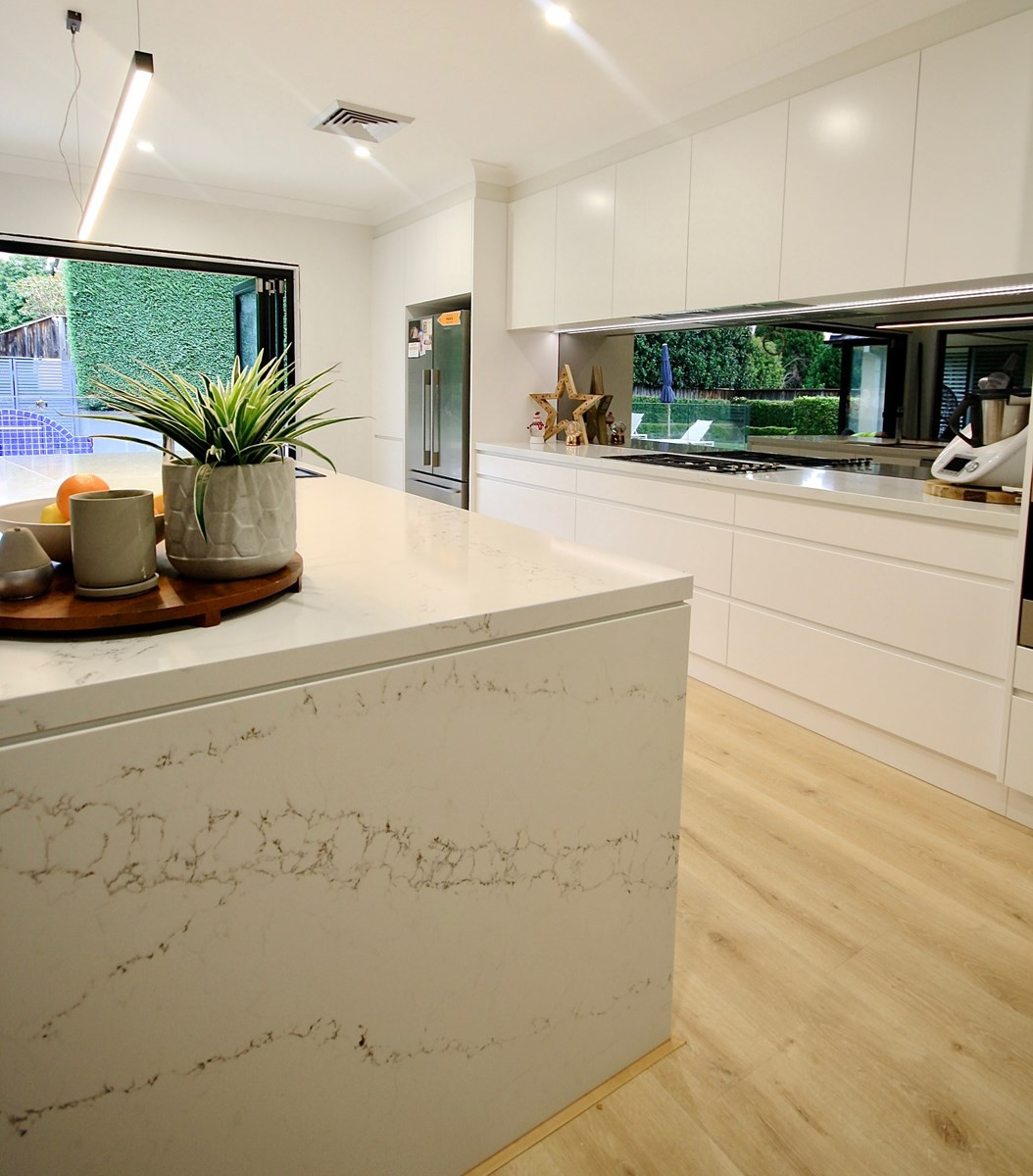 Quantum Quartz Bench Top Slab (Statuario Quartz) Renovation D