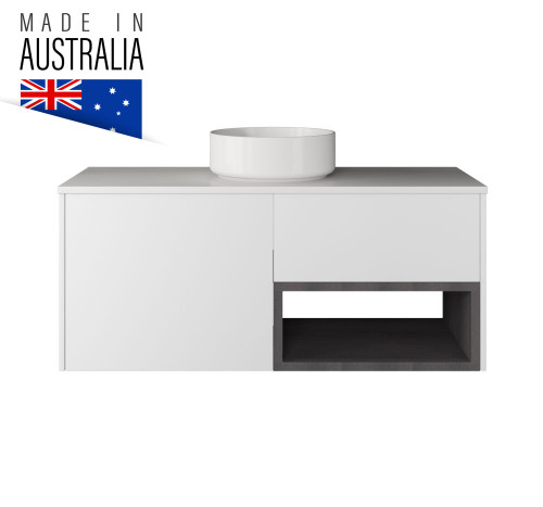 BRICK Wall Mounted Vanity 1200 mm with Push-to-Open, Optional Stone Bench Top & Counter top Basin 