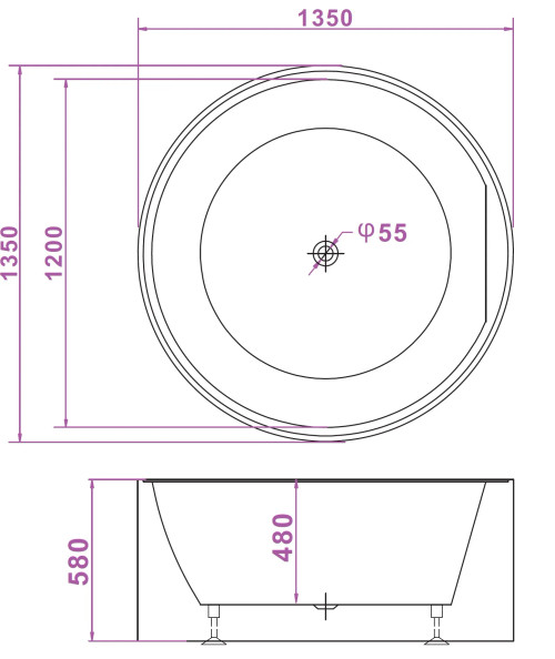 BWA Round Freestanding Bath Tub 1400mm & 1350mm