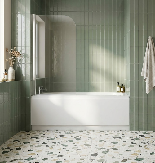 Normandy 6mm OverBath Shower Screen Single Panel 90° Pivot