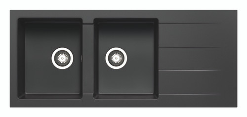 PYRAGRANITE Granite Kitchen Sink - Under Mount & Drop In - Double Bowl With Drainer Made In Europe