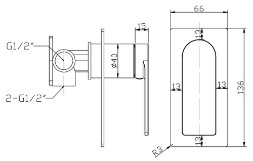 Ruki Wall Mixer Tap - Shower / Bath - Brushed Gold