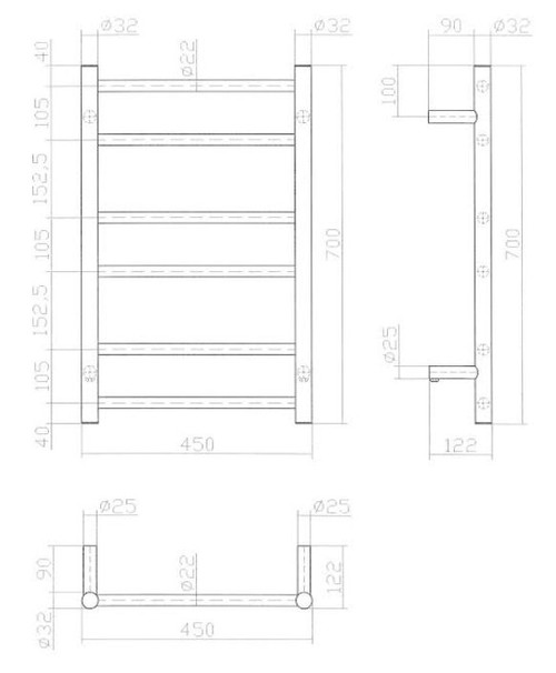 Gun Metal Heated Towel Rail & Ladder  - Round