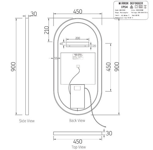 LED Noosa 900x450 Frame Mirror Matt Black | Brushed Gold
