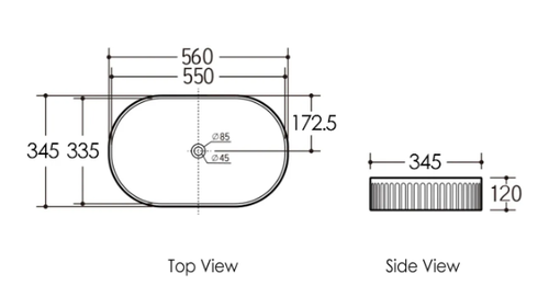 Kensington French Fluted Oval Basin Matt White OR Matt Black
