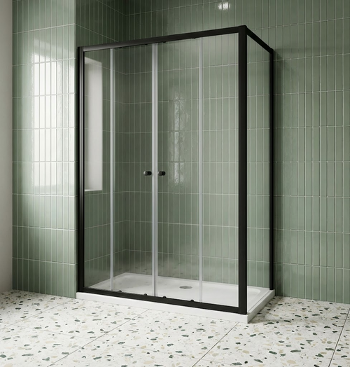 Semi Frameless Double Sliding Door Shower Screen Black  Wall to wall OR L shape