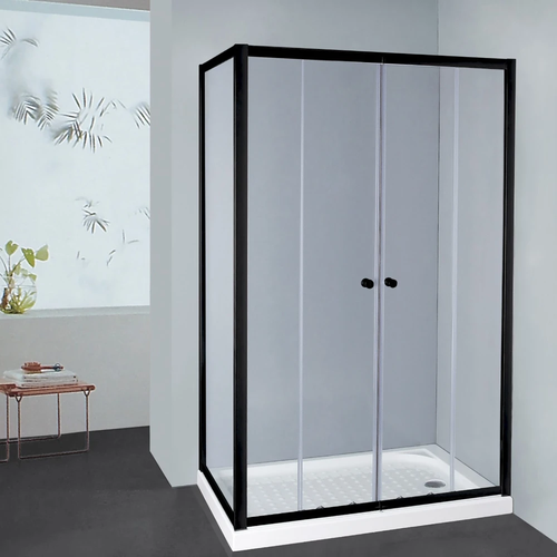 Semi Frameless Double Sliding Door Shower Screen Black  Wall to wall OR L shape
