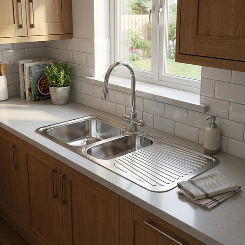 PROJECT Inset Kitchen Sink 1180mm - Double Bowl with Draining Board