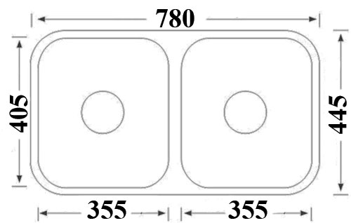 Undermount Kitchen Sink Double Bowl 785mm x 445mm