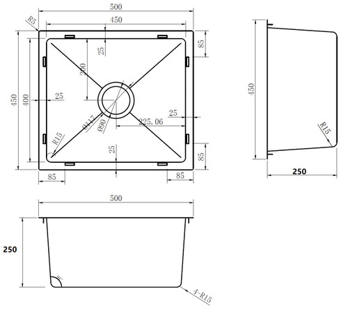 SUPER DEEP - CUBE 460 UNDERMOUNT or DROP IN SINK Round Corner
