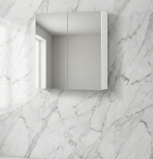 PVC Pencil edge mirror shaving cabinet  (glass shelves)