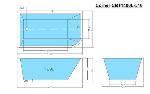 Corner Multi Fit Free Standing Bathtub Shower Bath Gloss White 510mm(height)