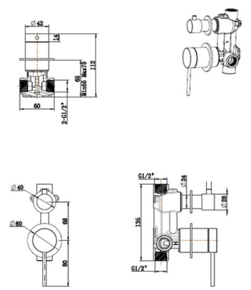 Mica Stainless steel Shower Mixer With Diverter Separate Plate - LIVING BRASS