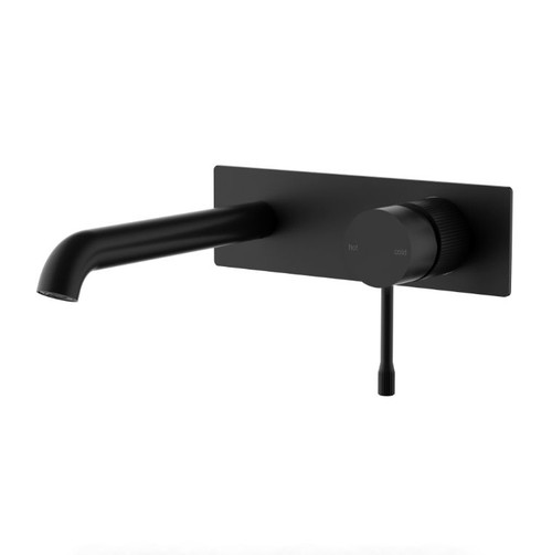 IKON Linie Fluted MATT BLACK Wall Basin Mixer with Spout
