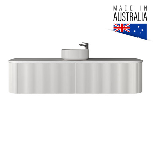 Satin White Curve Rouned Fluted Corner 1800 mm Vanity - Optional Stone Bench Top - ALL DRAWERS