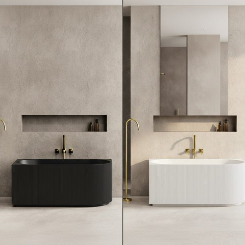 Capri Fluted Oval Freestanding Corner Bath Gloss White , Matt White and Matt Black