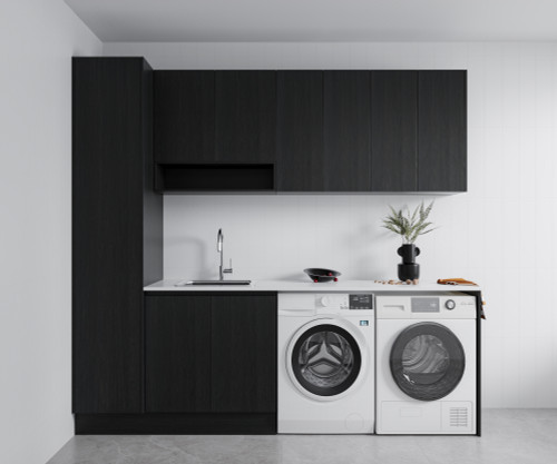 Laundry Cabinet - Decorative Panel 2500mm with Pantry Wall Cabinet & Washing Machine Space