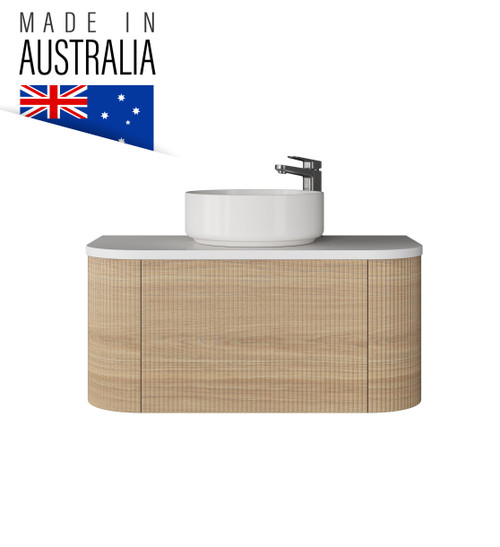 American Oak Curve Rouned Fluted Corner 1200 mm Vanity - Optional Stone Bench Top - ALL DRAWERS